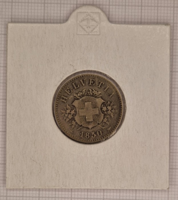 Switzerland Elvetia 20 Rappern 1850, KM#7, Billon