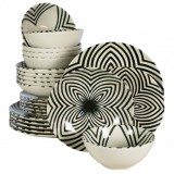 Set farfurii 24 piese, 6 persoane, Hypnosis, Alb Ivoire, linii negre