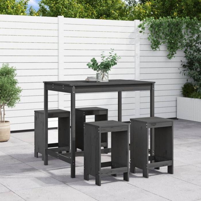 Gossi set mobilier bar pentru gradina, 5 piese, gri, lemn masiv pin