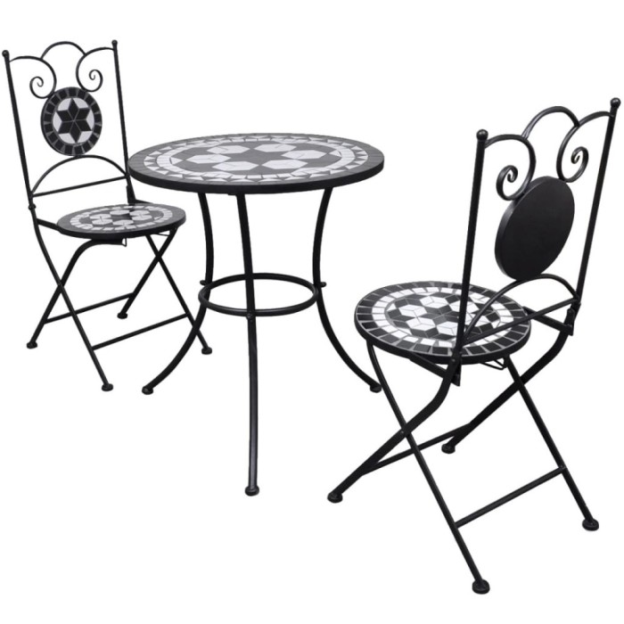 vidaXL Set mobilier bistro, 3 piese, negru/alb, plăci ceramice