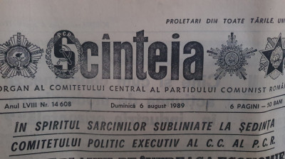 Ziarul Scanteia nr 14608, 6 august 1989, 6 pagini format mare foto