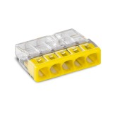 Conector Wago 24A 2273-205, compact, pentru 5 conductori unifilari, maxim 2.5 mmp, set 100 bucati