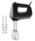 Mixer de mana Braun MultiMix HM2110BK 0X22211062, 500 W, 4 viteze + Turbo, Tehnologie SlowStart, 2 teluri, 2 carlige pentru aluat, Negru, Resigilat,