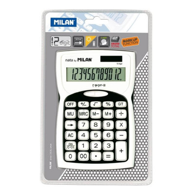 Calculator de Birou MILAN, 12 Digits, 152x100x37 mm, Alimentare Duala, Corp din Plastic Alb/Negru, Calculatoare Birou, Calculator 12 Digits, Calculato foto