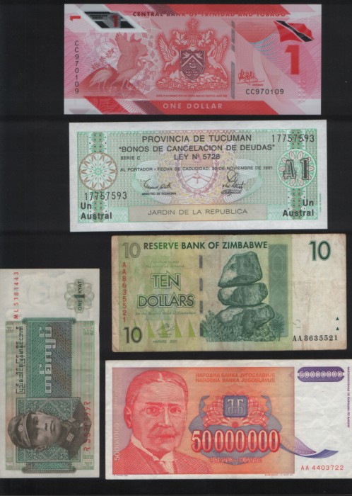 Set 5 bancnote de prin lume adunate (cele din imagini) #107