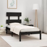 VidaXL Cadru de pat Small Single 2FT6, negru, 75x190 cm, lemn masiv
