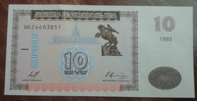 M1 - Bancnota foarte veche - Armenia - 10 dram - 1993 foto