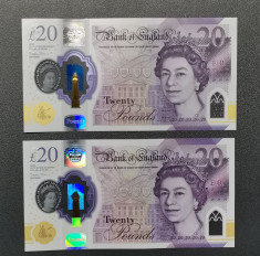 Anglia 2 bancnote 20 Lire sterline consecutive UNC foto