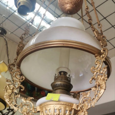 Spectaculos lampadar Baroc opalina petrol foarte veche din bronz masiv