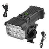 Far LED pentru bicicleta, trotineta, 12 leduri, claxon, 120 decibeli, 5 moduri de iluminare, afisaj baterie