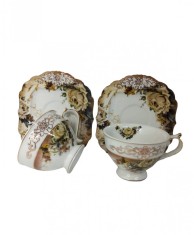Set de 2 cesti cu 2 farfurioare MALOOKI, imprimeuri florale, 190 ml A1 foto