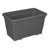 Jardiniera Flori cu Farfurie Incorporata, Plastic, Antracit, Capacitate 6 l, 30.5x18.5x17 cm