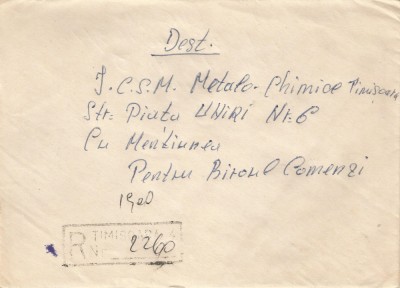 Rom&amp;acirc;nia, plic recomandat 1, circulat intern, 1990 foto