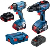 Bosch Set GSR 18V-50 Masina de gaurit insurubat brushless 50Nm + GDX 180-LI Masina de insurubat cu impact, 180Nm + 3 acumulatori CoolPack Li-Ion 18V