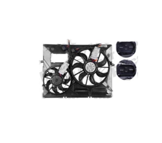 GMV radiator electroventilator Porsche Cayenne (955/9PA), 2002-2010, motor 3.2 V6, 3.6 V6, benzina, 418/305 mm; (4 +4) pini, cu modul de control elec