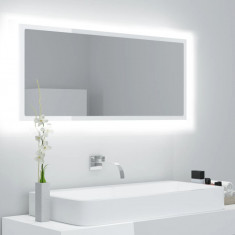 Oglindă de baie cu LED, alb extralucios, 100x8,5x37 cm, acril