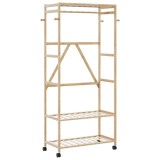 Suport pentru haine cu rafturi si roti 90x40x179,5 cm bambus