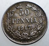 J.313 FINLANDA RUSIA NIKOLAI II 50 PENNIA 1917 S XF ARGINT