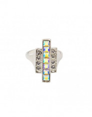 Inel cu cristale Swarovski patrate cu reflexii multicolore, argintiu foto