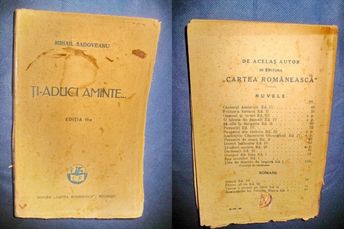 1260-M Sadoveanu-Ti- aduci aminte, perioada interbelica, Cartea Romaneasca.