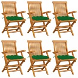 VidaXL Scaune de grădină cu perne, 6 buc., verde, lemn masiv de tec 3062561