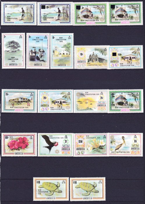 DB1 Anguilla 1975 - 1976 Fauna Pasari suprat. Constitutia Noua 19 v. MNH