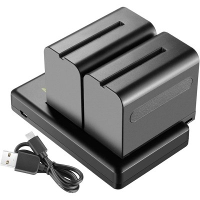 Set de 2 acumulatori Neewer NP-F970 de 6600 mAh cu incarcator dual, pentru Sony, F960 F950 F770 F750 F570 F550, LED de monitorizare foto