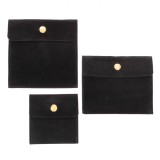 Huse Organizare Bijuterii, Set 3 Bucăți, Catifea Neagră, Capsă Aurie, Dimensiuni 7x7cm, 10x8cm, 10x10cm, Oem
