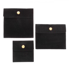 Huse Organizare Bijuterii, Set 3 Bucăți, Catifea Neagră, Capsă Aurie, Dimensiuni 7x7cm, 10x8cm, 10x10cm