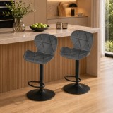 Cumpara ieftin Set 2 scaune de bucatarie/bar, Artool, West, rotativ, catifea gri, picior metal negru, 46x48.5x90-111 cm