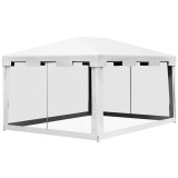 Pavilion/foisor pentru gradina/terasa, cadru metalic, cu plasa de tantari, alb si negru, 3.95x2.95x2.55 m