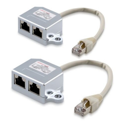 Set 2 Splittere cablu retea T RJ45 la 2 porturi Cat5e RJ45 LAN/ISDN, Kwmobile, Argintiu, Metal, 40678 foto