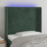 VidaXL Tăblie de pat cu LED, verde &icirc;nchis, 93x16x118/128cm, catifea