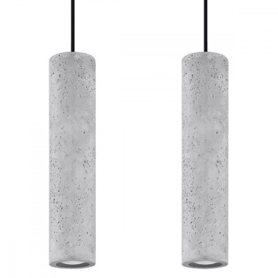 Lampă Suspendată Luvo Gri Beton 2 Becuri Tub Industriale De Interior foto