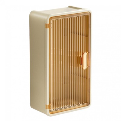 Organizator Cosmetice, Flippy, Montare pe Perete fara Perforare, 36.5x10.9x20 cm, din PP si ABS, Bej, Usa Transparenta foto