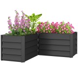 Outsunny Carr&eacute; potager de jardin jardini&egrave;re d&#039;angle en L fară fund - 115 x 115 x 44 cm oțel galvanizat gri &icirc;nchis | Aosom Romania