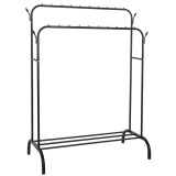 Suport pentru haine cu cadru metalic, cu sina dubla de agatat si carlige cuier, 55x110x146cm, negru Household NewTrend