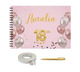 Set Album foto / GuestBook pentru aniversare sau majorat, model 1, personalizabil, A4 landscape, pix si dubluadeziv inclus, 3 piese, accesoriu nunta