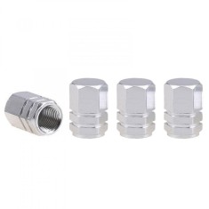Set 4 capace Amio din aluminiu pentru ventil model hexagon argintiu foto