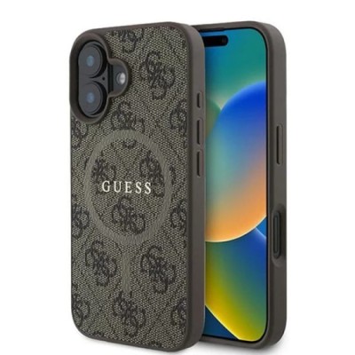 Husa pentru iPhone 16 Plus - Guess 4G Ring Classic Logo MagSafe (GUHMP16MG4GFRW) - Brown foto