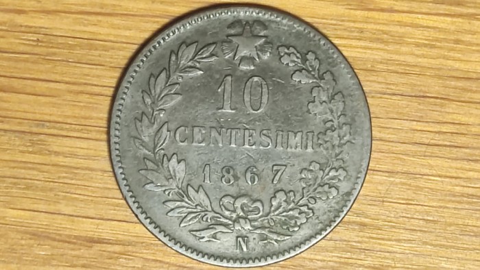 Italia moneda bronz- 10 centesimi 1867 N-Napoli -Vittorio Emanuele II- calitate!
