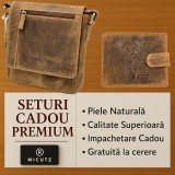 Set Cadou Pentru Barbati XHunter din Piele Naturala : Borseta de Umar + Portofel Piele Naturala Maro