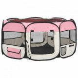 Țarc de c&acirc;ini pliabil cu sac de transport, roz, 145x145x61 cm