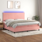 Cumpara ieftin Pat continental cu saltea &amp; LED, roz, 200x200 cm, catifea
