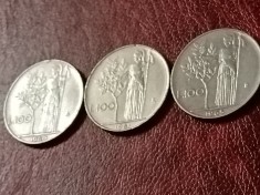 Lot 3 monede Italia: 100 lire 1960 + 1961 + 1965, stari aUNC / UNC [poze]. Discount conform descriere [10 - 20 %. Vezi descrierea.].