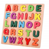 Tabla din lemn Montessori cu litere Alfabet Colorate, 26 Litere, 3D,Lemn, +3 Ani