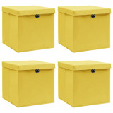 Cutii depozitare cu capace 4 buc., galben, 32x32x32 cm, textil GartenMobel Dekor, vidaXL