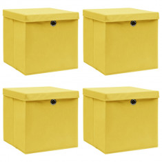 Cutii depozitare cu capace 4 buc., galben, 32x32x32 cm, textil GartenMobel Dekor