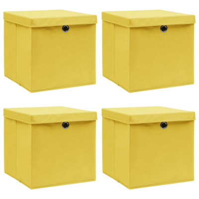Cutii depozitare cu capace 4 buc., galben, 32x32x32 cm, textil GartenMobel Dekor foto