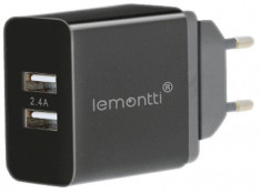 Incarcator retea Lemontti, 2 X USB, 2.4 A foto